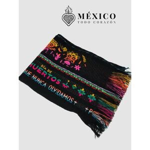 Mexican Rebozo   Cambaya Design, red green white Pattern with Fringe, 77 x 9